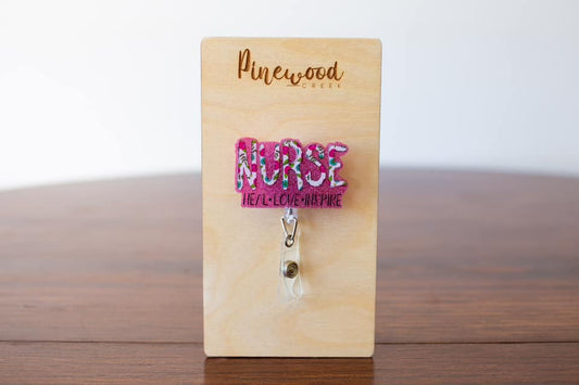 Nurse Pink Floral Heal Love Inspire Badge Reel