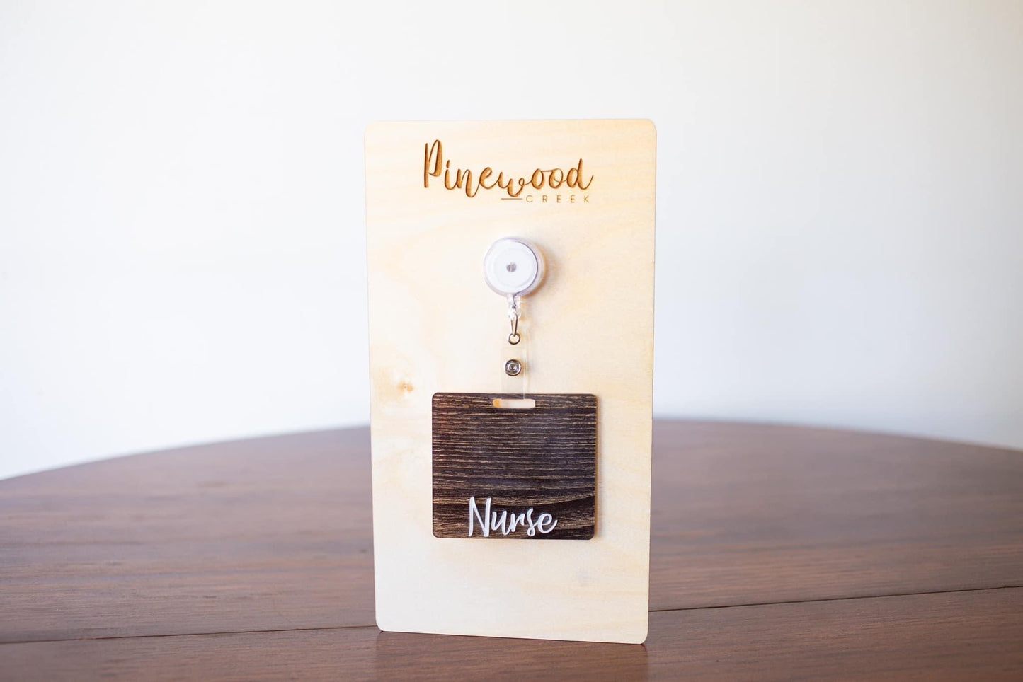 Wood Pattern Nurse Badge Buddy w/ White Font