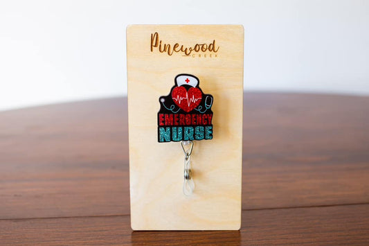 Emergency Nurse Red Glitter w/Cap Badge Reel