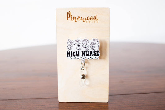 NICU Nurse Black & White Floral Badge Reel