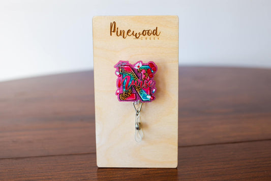 Nurse Teal Pink & Leopard Badge Reel