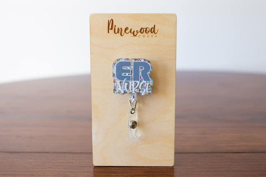 ER Nurse Silver Glitter Badge Reel