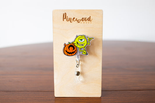 Monsters Inc. Mike Wazowski Pumpkin Badge Reel