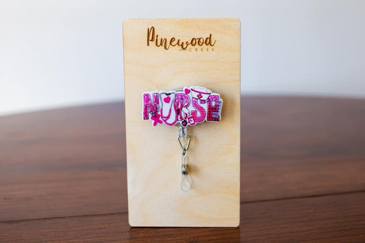 Nurse Pink & White Badge Reel