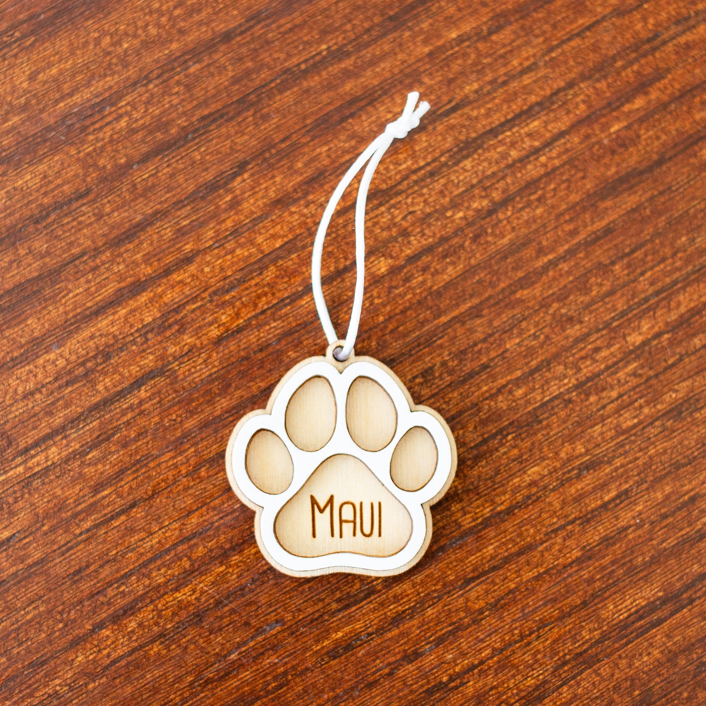 Customizable Dog Paw Wood Ornament