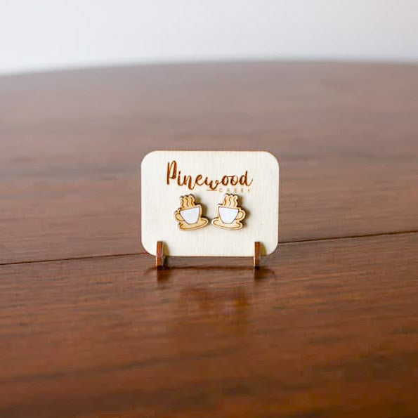 Cappucino Coffee Cup Stud Earrings