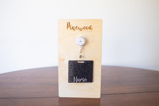 Black Glitter Nurse Badge Buddy w/ Silver Glitter Font