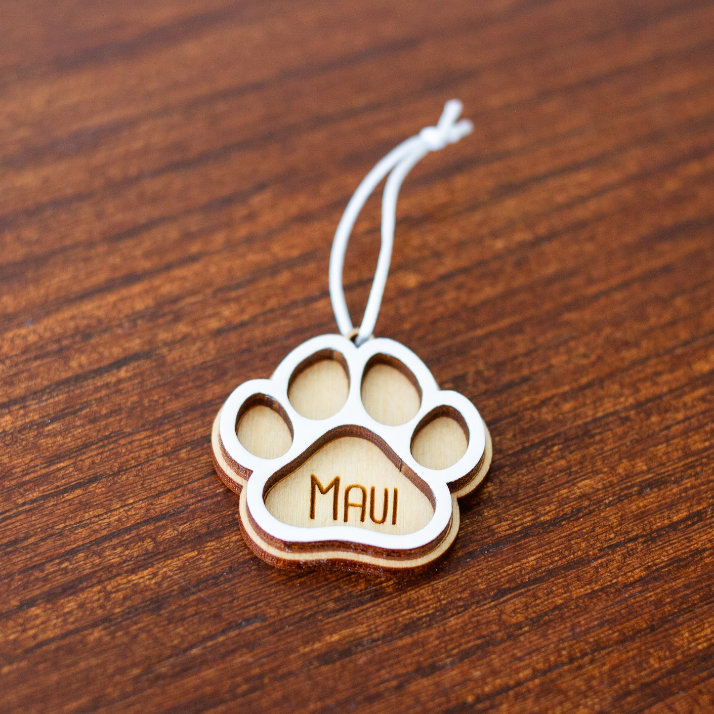 Customizable Dog Paw Wood Ornament