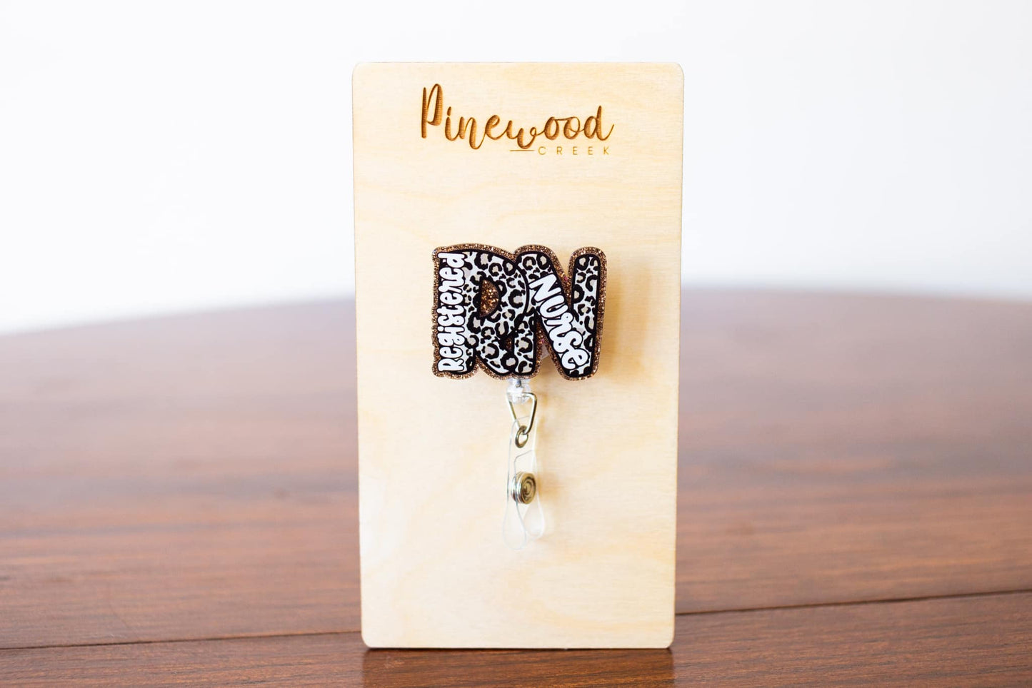 RN Brown Glitter & Leopard Badge Reel