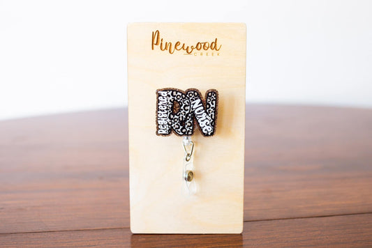 RN Brown Glitter & Leopard Badge Reel