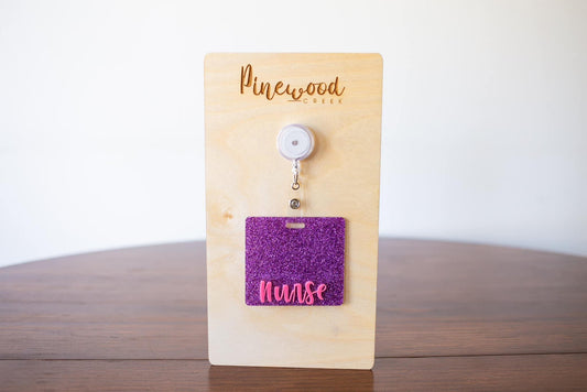 Purple Glitter Nurse Badge Buddy w/ Pink Font