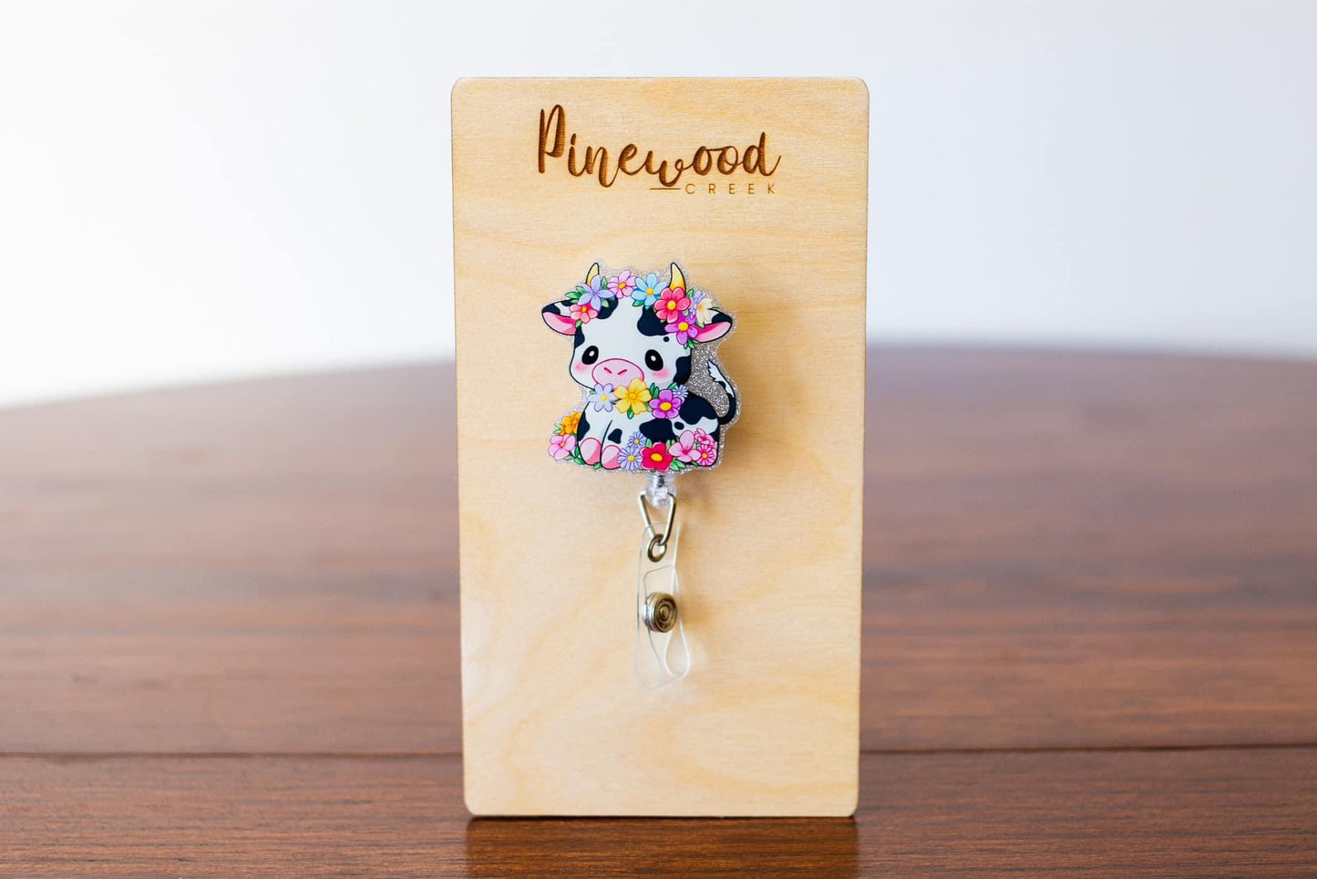 Cow Floral Badge Reel