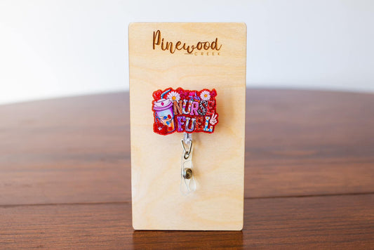 Nurse Fuel Red Glitter Badge Reel