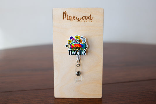 Teacher Pencil Floral Badge Reel