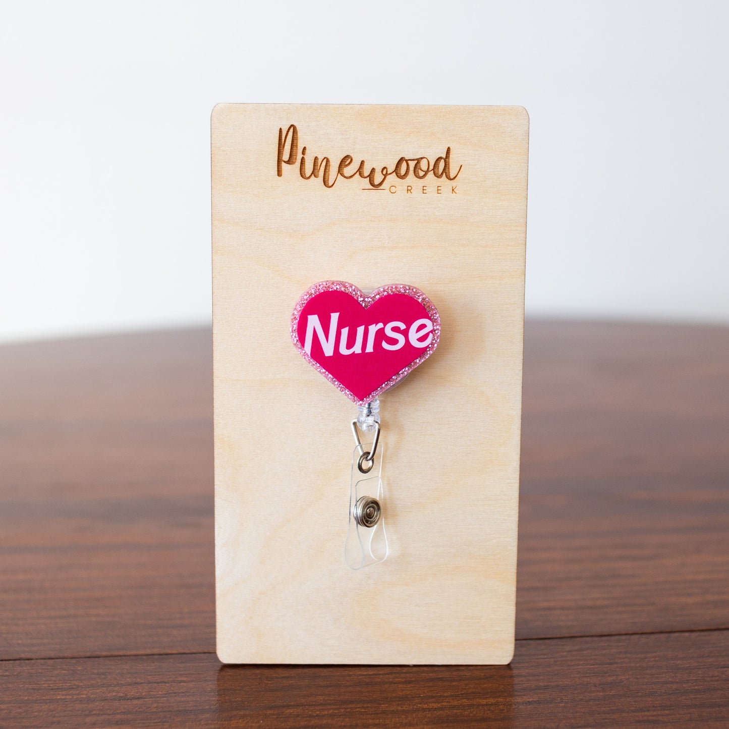 Nurse Barbie Pink Glitter Heart Badge Reel