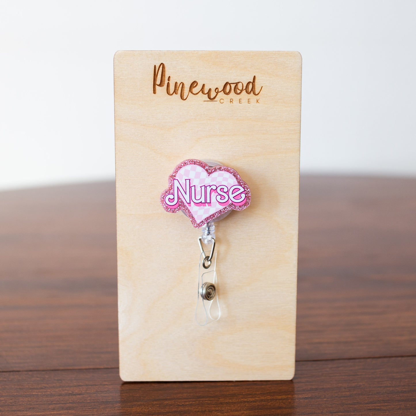 Nurse Barbie Pink Glitter Heart Badge Reel