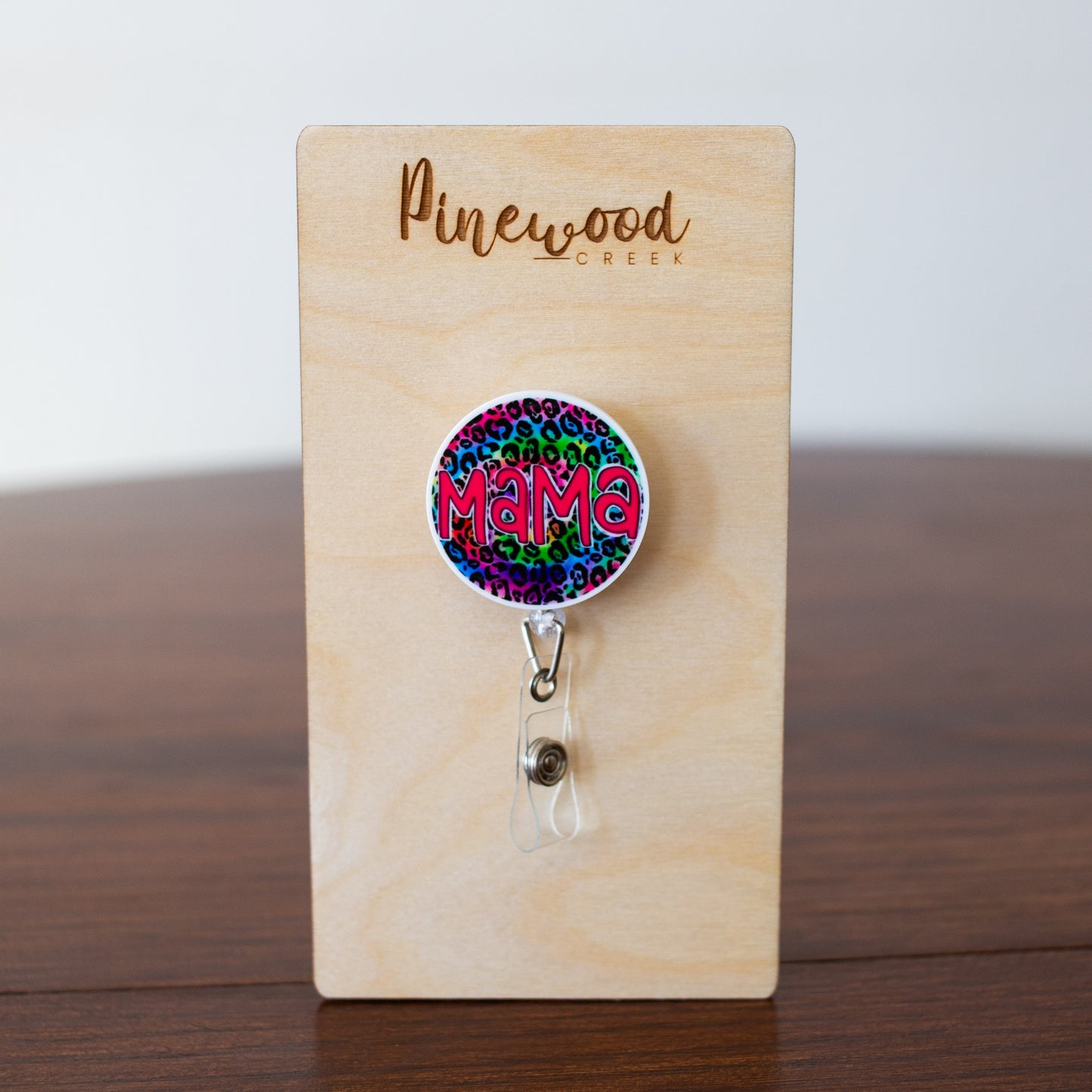 Mama Multicolor Leopard Round Badge Reel