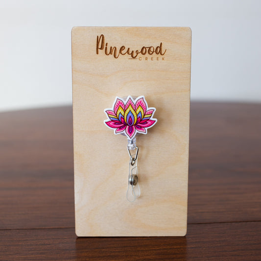 Retro Lotus Flower Badge Reel