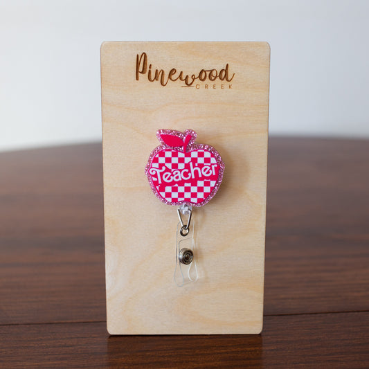 Barbie Apple Teacher Badge Reel