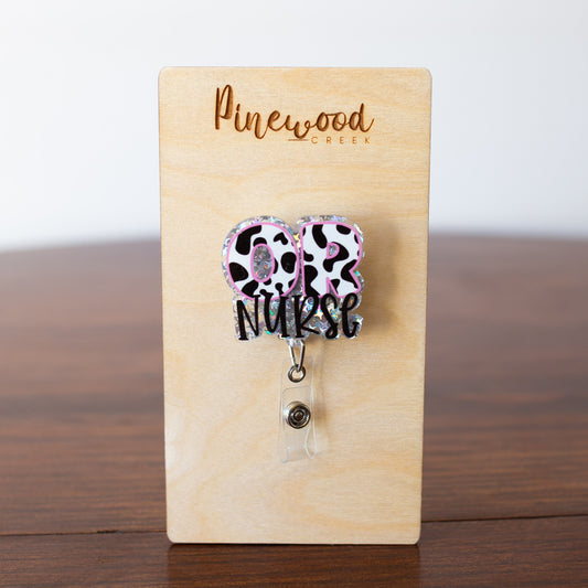 OR Nurse Cow Pattern Badge Reel