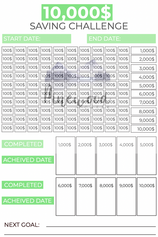 10K Savings Challenge Journal Green